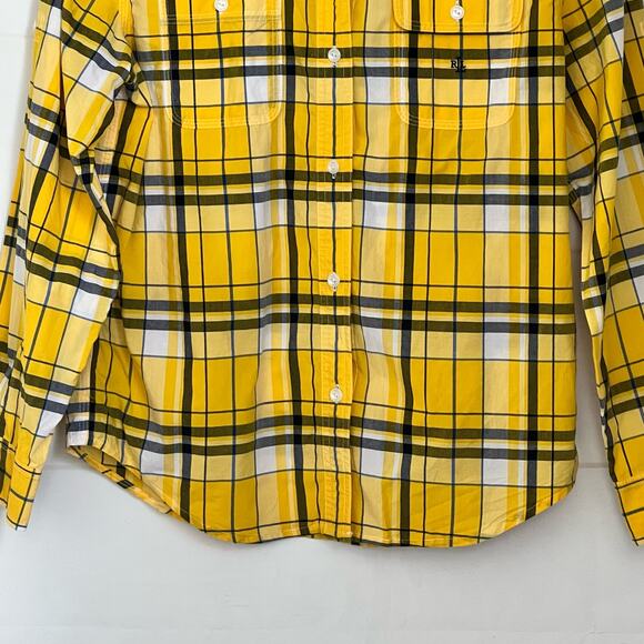 LAUREN Ralph Lauren Women's Shirt Size Small Yellow Stripe Button Down Collared - Picture 10 of 13